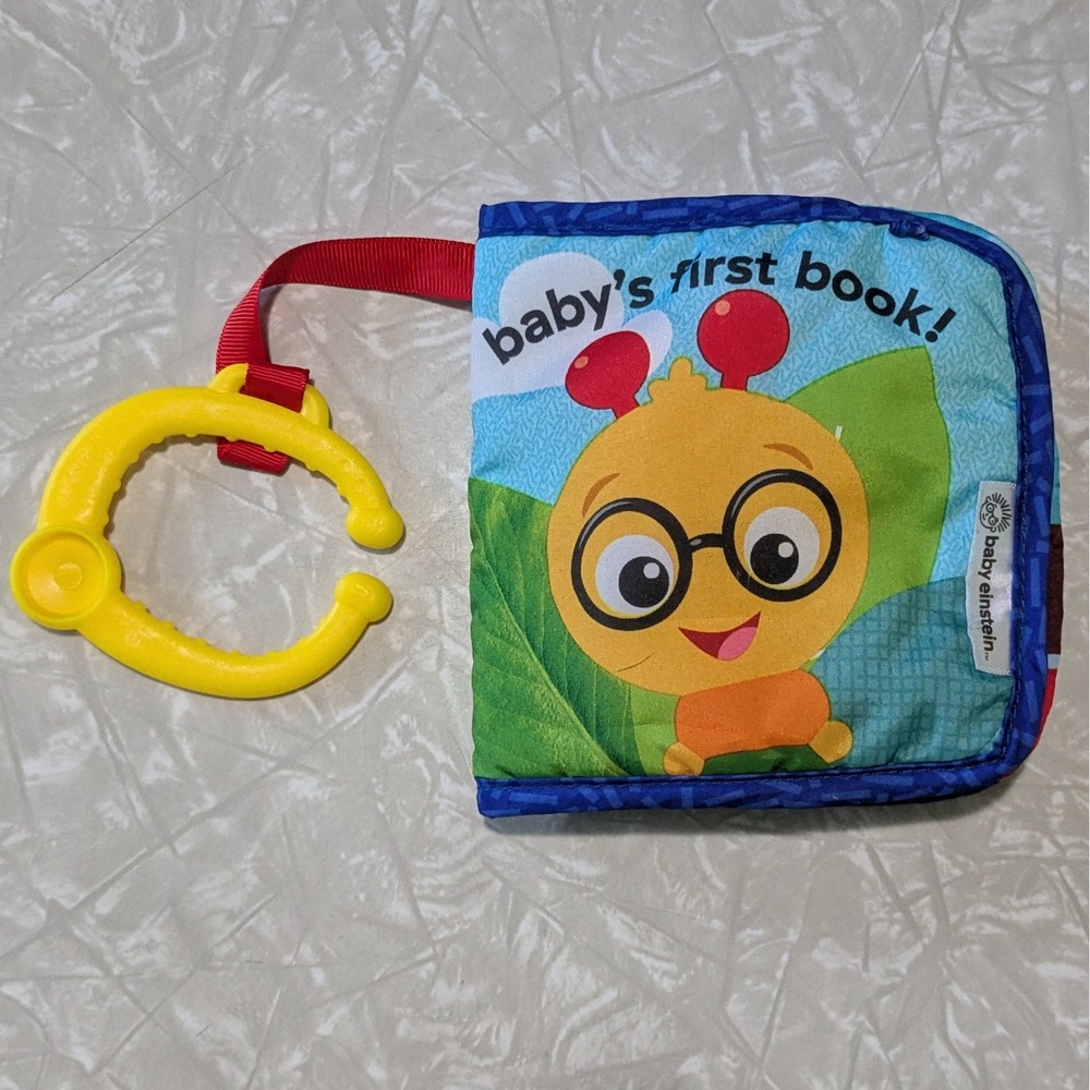 Baby Einstein Soft Fabric Baby's First Book Crinkle Car Seat Stroller Clip-On